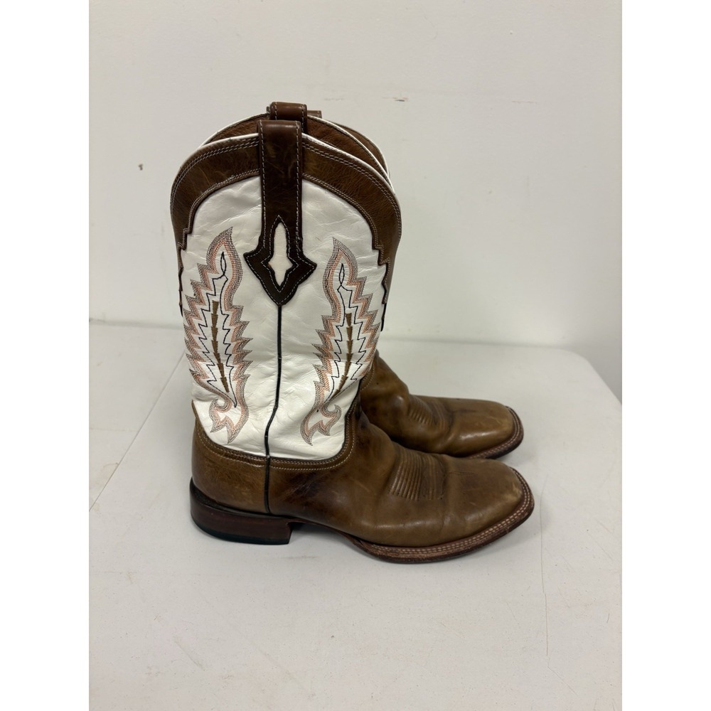 Lucchese Resistol Ranch Goat Leg Boots Mens 11 D Brown & White Cowboy SOLD OUT